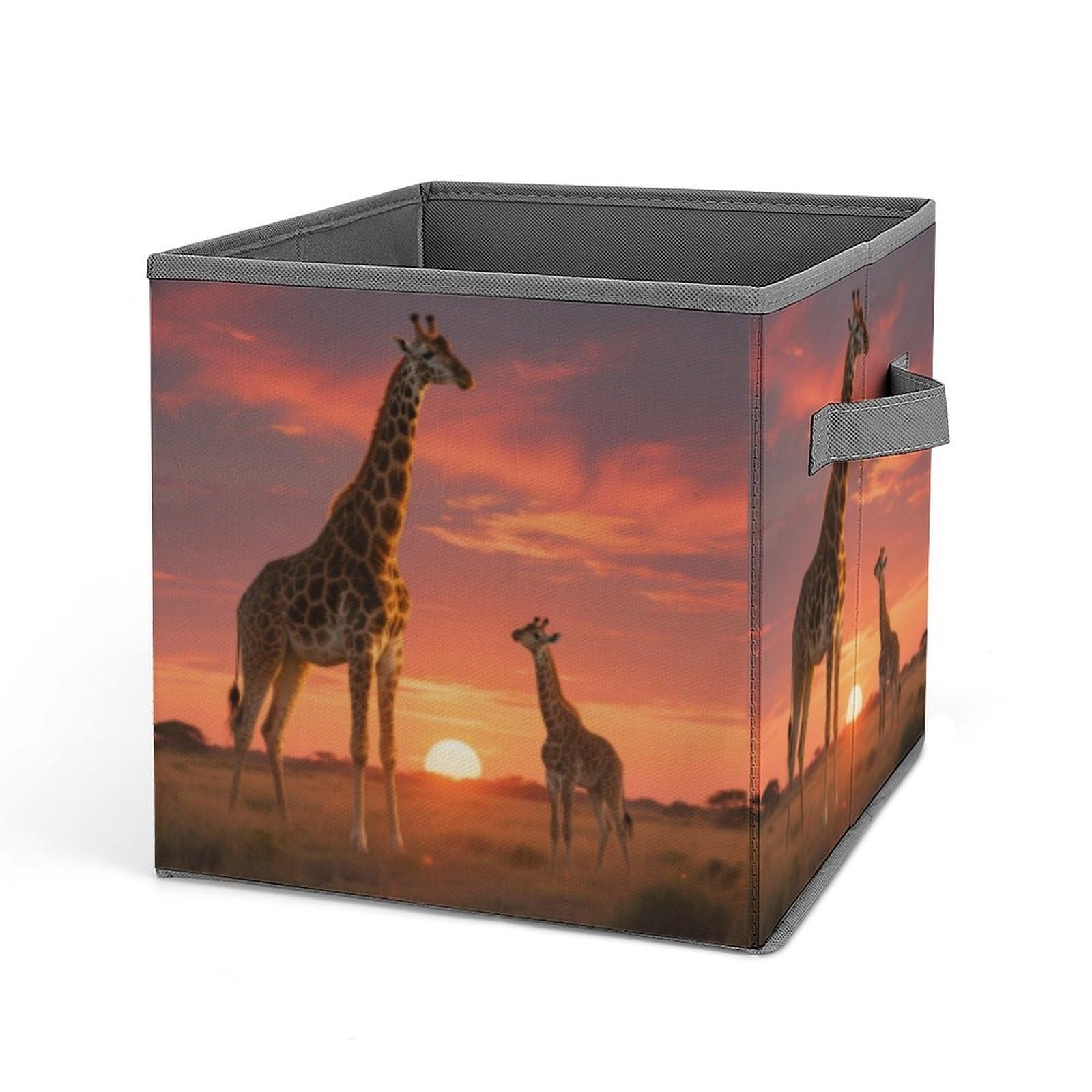 DWVTSLH Deer Giraffe Cube Storage Bins with Handle, Foldable Storage Cubes, 11 Inch Large Storage Baskets, Washable Fabric Closet Organizer for Shelves, Decorative Clothes Storage Boxes