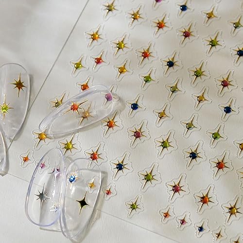 Star Nail Art Stickers Decals 5D Colorful Star Nail Stickers Embossed Nails Design Self-Adhesive for Women DIY Manicure Nails Art Decorations