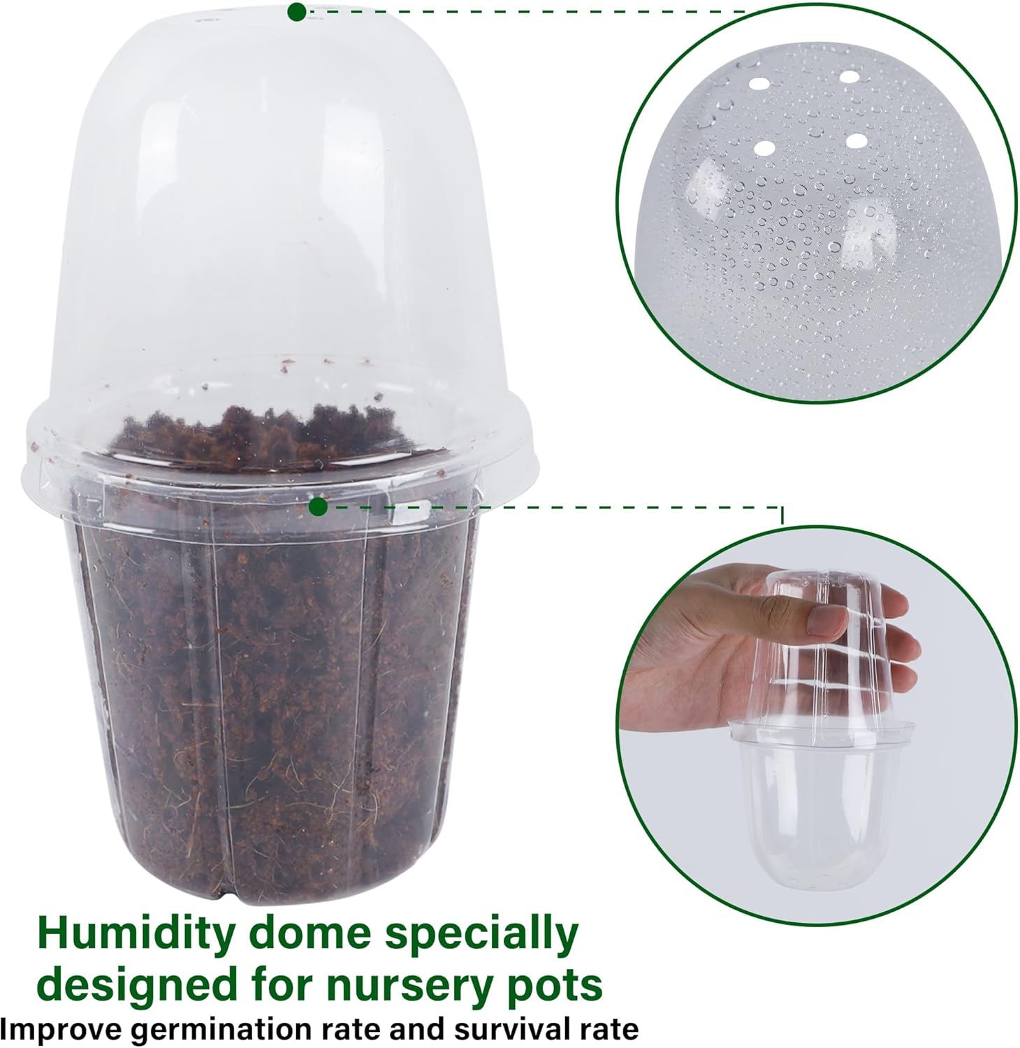 winemana 36 Set Nursery Pots with Humidity Dome, Clear Nursery Pots for Plants, Seed Starting Pots with Drainage Holes & Plant Labels for Vegetables Flowers Garden Plants - Image 3