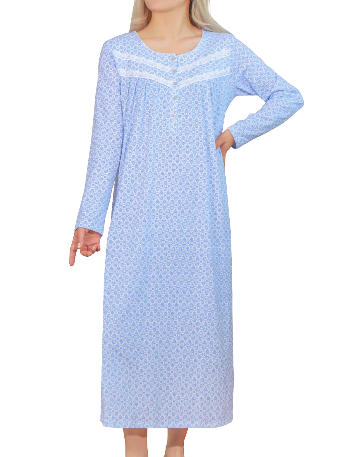 MZROCR Cotton Nightgowns For Women Long Sleeve Night Gowns Soft Women's Sleepwear Ladies Loungewear