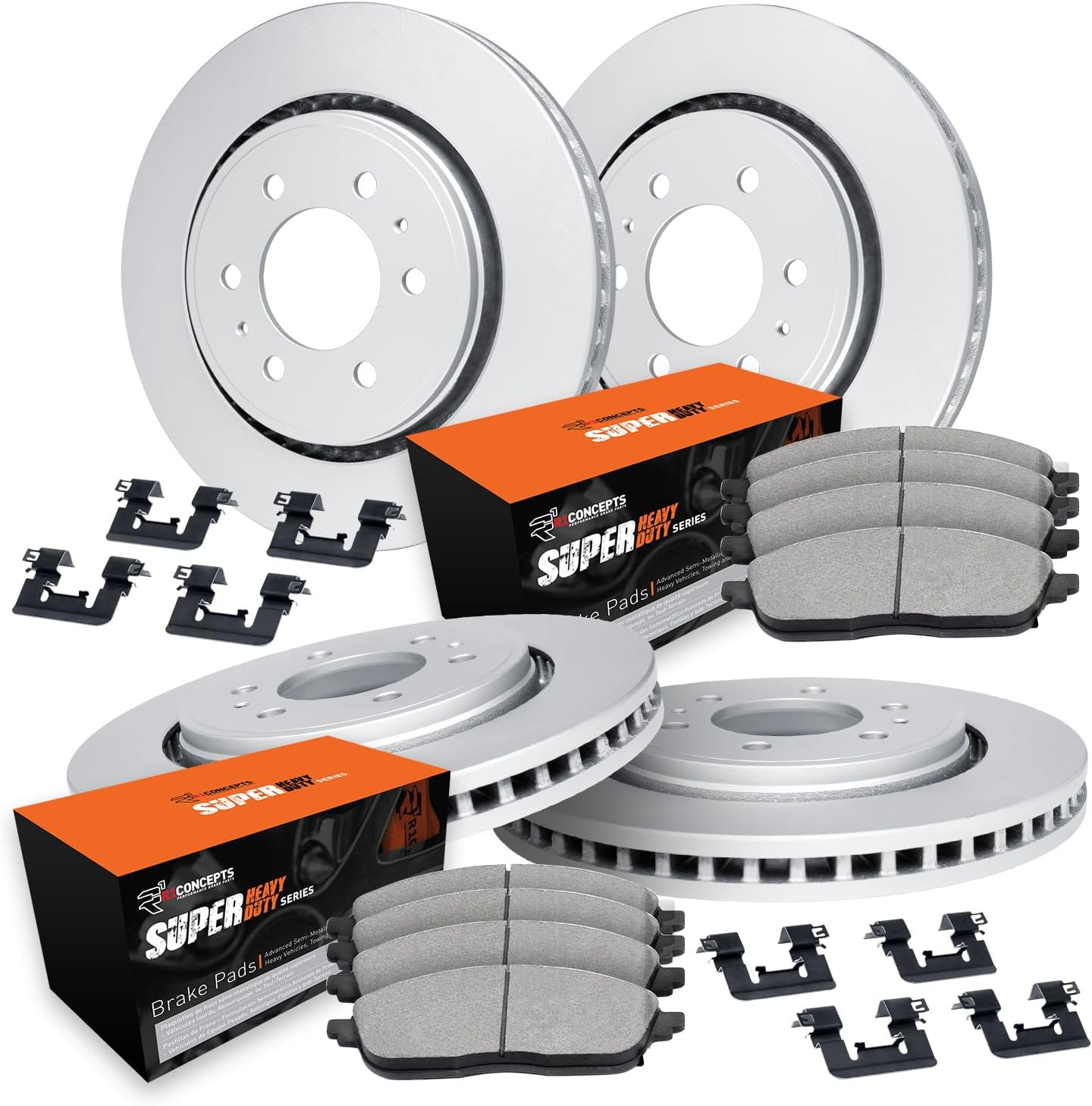 R1 Concepts Front and Rear Brake Kit For 2007-2014 Cadillac Escalade, Chevrolet Tahoe, GMC Yukon| Blank Brake Rotors| Super Heavy Duty Brake Pads and Rotors Kit| Hardware included