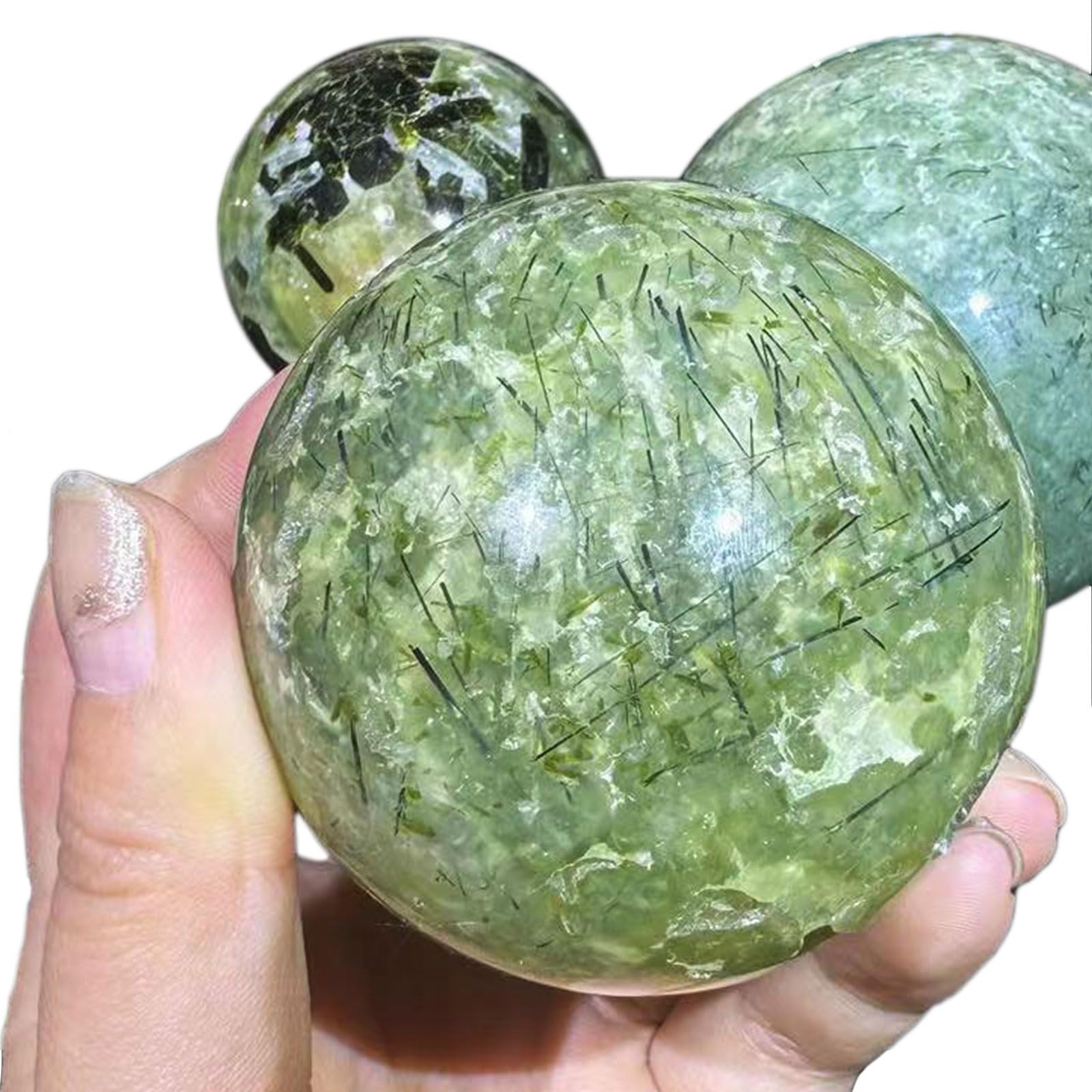 AGSHYWFT Natural Prehnite Crystal Sphere Ball - Gemstone Quartz Ball - Precious Decorative Stones and Minerals Lucky Stone for Home Decor & Collection,500g