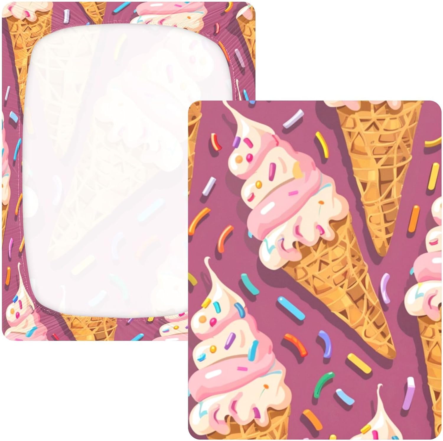 Ice Creams Pattern Crib Sheets Soft Breathable Fitted Cotton Baby Crib Sheets Mattress Cover for Girl Boy, 52" x 28" x 9"