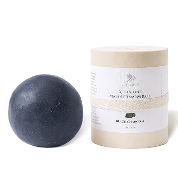 All-in-One Black Charcoal Mochi Shampoo Bar for Oily Scalp, Rosemary Oil, Green Tea, Dandruff&Itchy Scalp Shampoo for Men, Korean Skin Care, Wood Package 4.2 oz