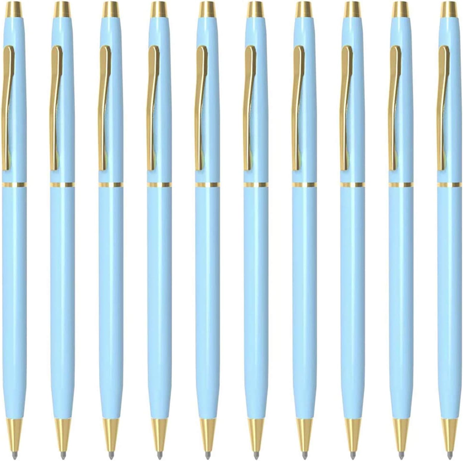 Cambond Ballpoint Pens Blue Pens - Fancy Pens Black Ink 1.0 mm Medium Metal Pen Retractable Smooth Writing for Men Women Police Uniform Office Business, 10 Pack (Blue)