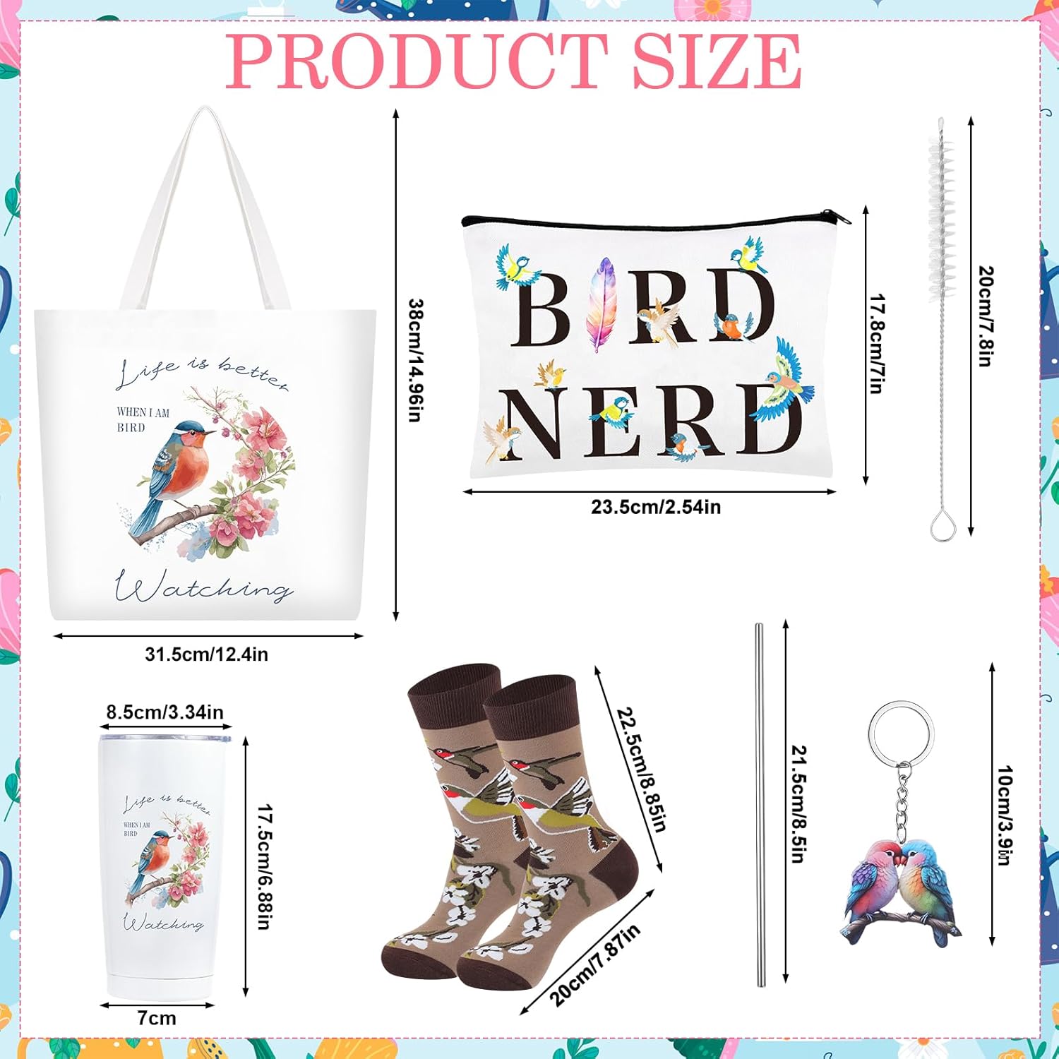 Bird Lovers Gifts for Women, Bird Gifts Baskets for Christmas Birthday 20 oz Stainless Steel Tumbler, Makeup Bag, Tote Bag, Socks, Keychain Funny Birds Lover Gift - Image 2