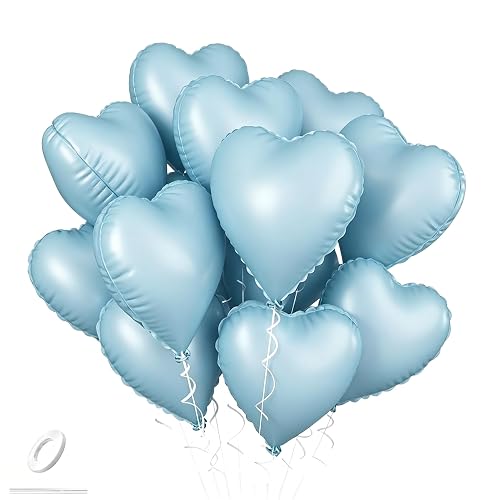 10Pcs Matte Dusty Blue Heart Shaped Aluminum Foil Balloons, 18