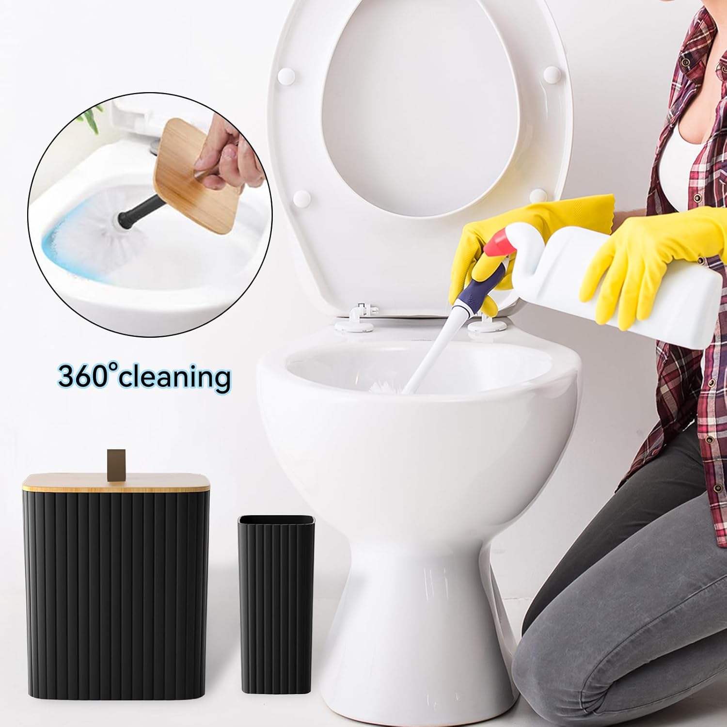 Bathroom Set - 9PCS Black Bathroom Accessories Set Toilet Brush Holder Set Soap Dispenser Decorative Countertop Bathroom Accessory Set with Trash Can Bathroom Decor Set for Home, Restroom