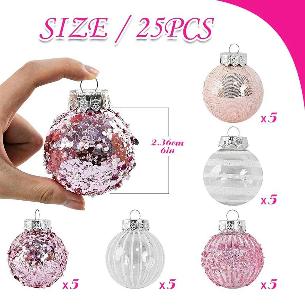 25/65 Bolas de Navidad Rosadas para decoración de árbol de Navidad, esferas pintadas, Adornos de Bolas Colgantes para el hogar, Vacaciones, 65 Piezas, 05 a 2.4 in