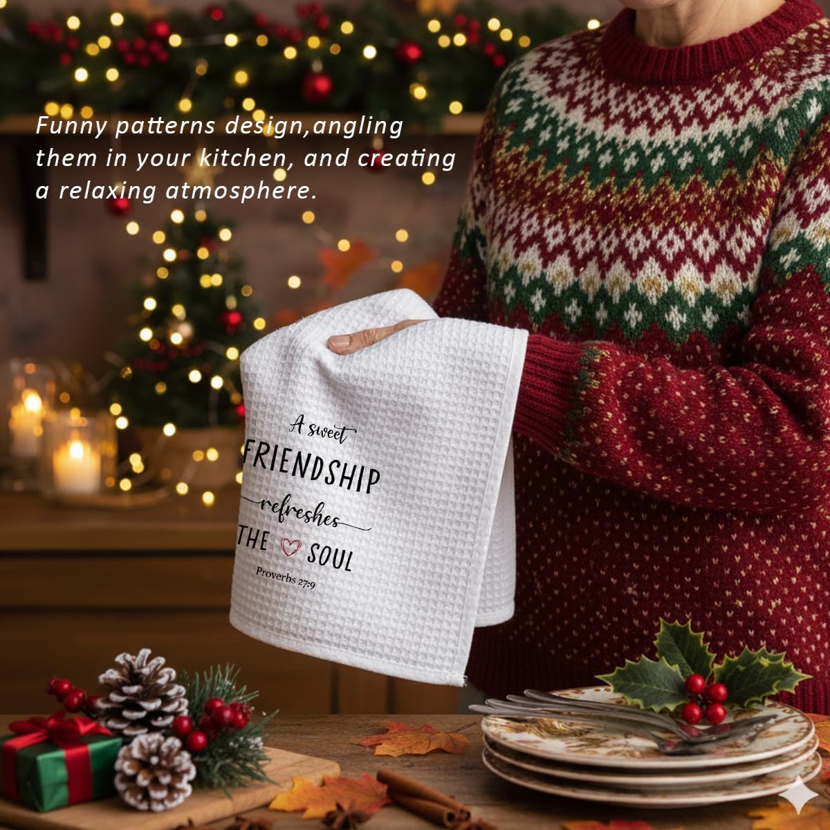 1枚 Funny A Sweet Friendship Refreshes The Soul ハンドタオル、クリスチャンキッチンタオ