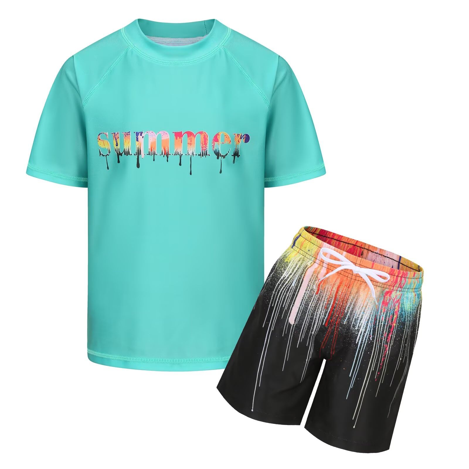 Ensemble de bain à manches courtes pour garçon - T-shirt + short de bain - Maillot de bain 2 pièces - Séchage rapide - 98-170 cm