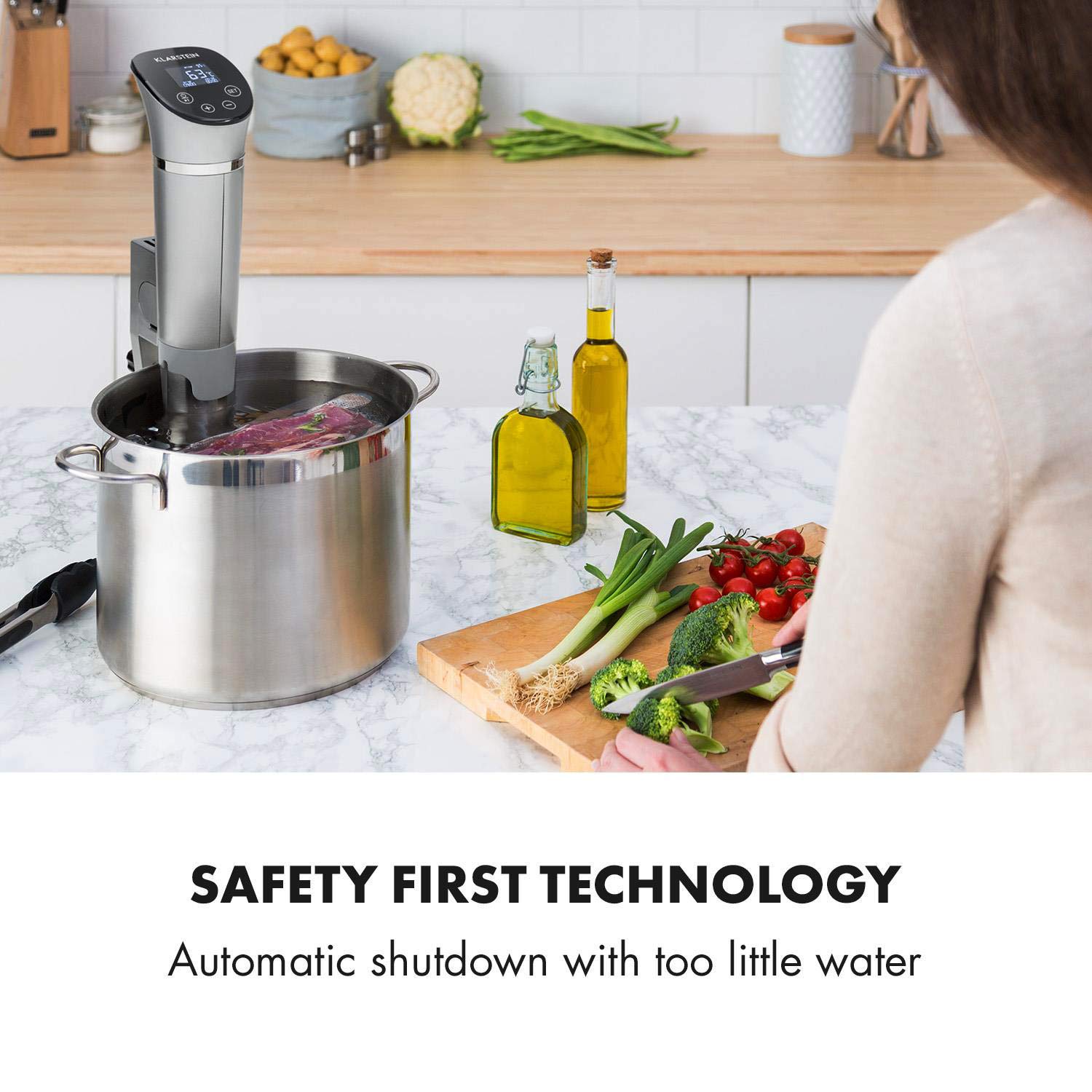 Klarstein Quickstick - Sous-Vide Garer, 3D Circulation, 1300 Watt, 50-95°C Temperatur, bis 20 Liter Füllvolumen, Touch-Display, silber