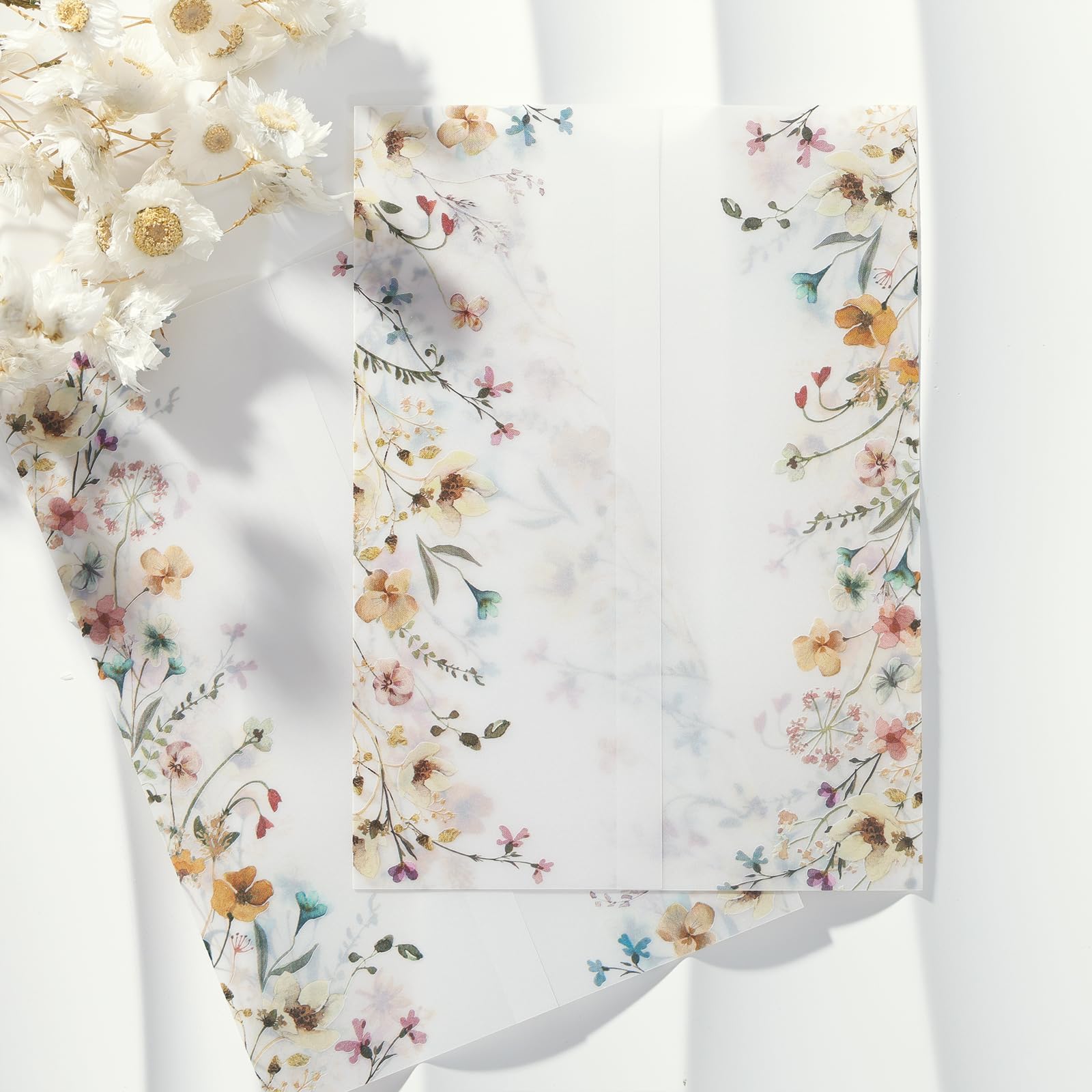 UNIQOOO 50 Pack Blur Wildflower Pre-Folded Vellum Jackets for 5x7 Invitations, 115GSM Semi-Transparent Vellum Paper, for Autumn Wedding Invitation Accessories