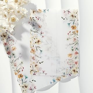 UNIQOOO 50 Pack Blur Wildflower Pre-Folded Vellum Jackets for 5x7 Invitations, 115GSM Semi-Transparent Vellum Paper, for Autumn Wedding Invitation Accessories
