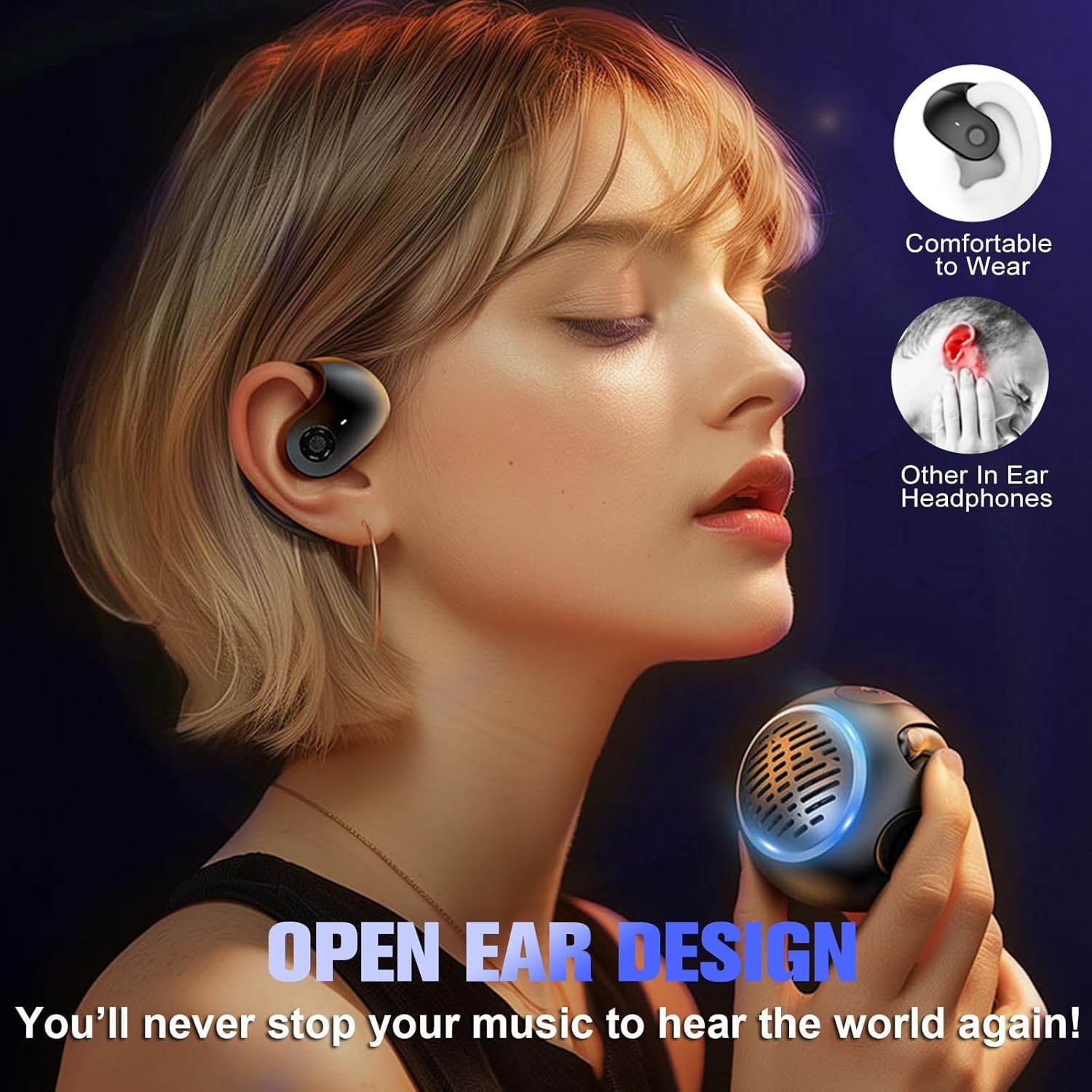 Open Ear Headphones Over the Ear Earbuds Wireless for Kids, Waterproof Small Mini Portable Bluetooth Speaker with Earbuds, OWS Hanging Earphones Air Bone Conduction Headphones 5.4 Bluetooth Headset - Image 3