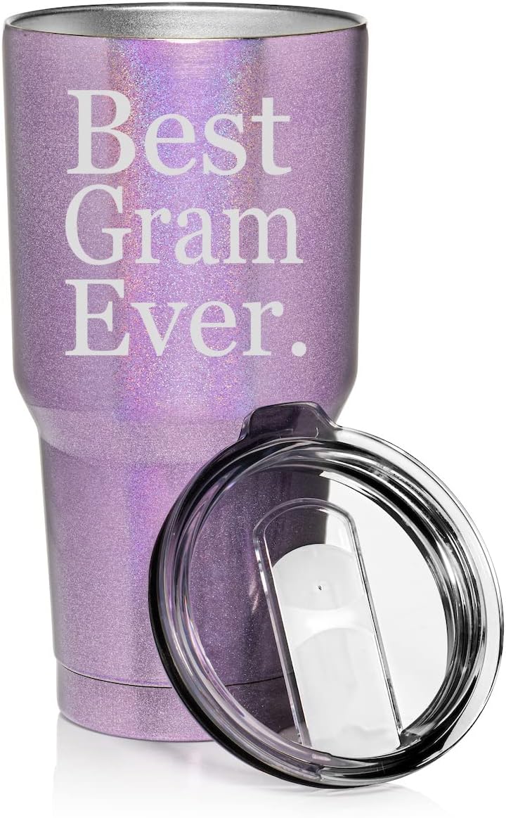 30 oz Tumbler Stainless Steel Vacuum Insulated Travel Mug Cup Best Gram Ever Grammy Grandma Grandmother (Purple Glitter)