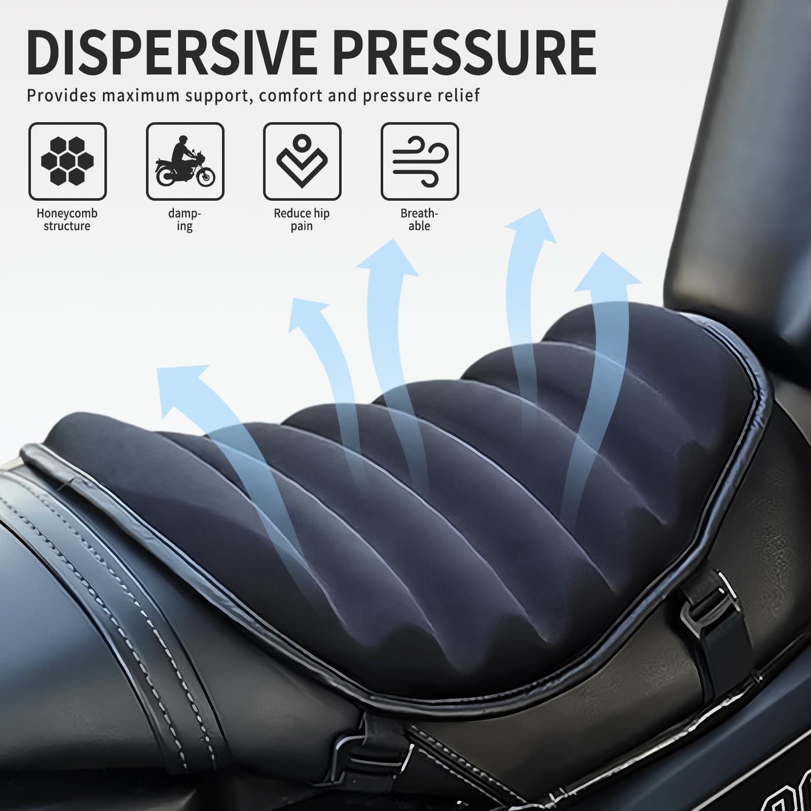 Cuscino per Sella Da Moto a Forma Di Onda,Nuovissimo Sella Gel Moto TPE,Comodo,Traspirante e Decompressivo,Adatto per Viaggi a Lunga Distanza,Cuscino Sedile Moto