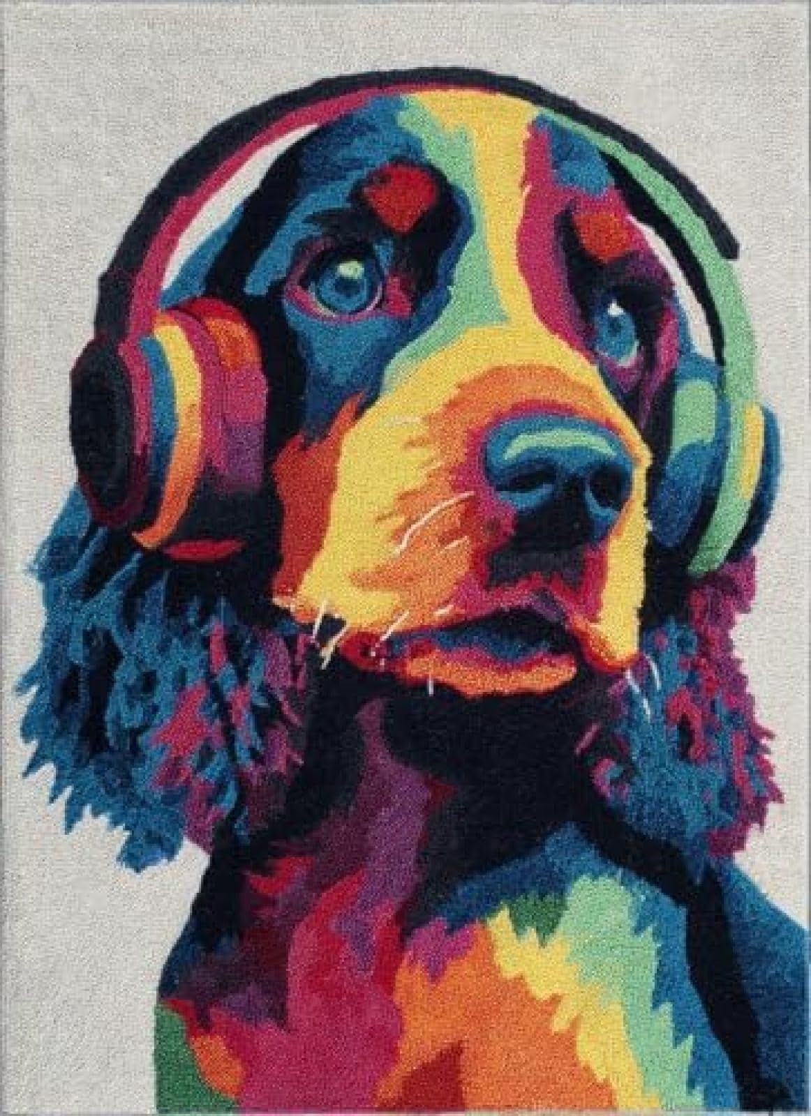 XDEGHUANGSS Latch Hook Rug Kit English Setter Dog Puppy Wear Headphone with Pre-Printed Mat Cover DIY Cushion Crochet Yarn Hooking Craft Set for Floor Decor 38x52cm-4