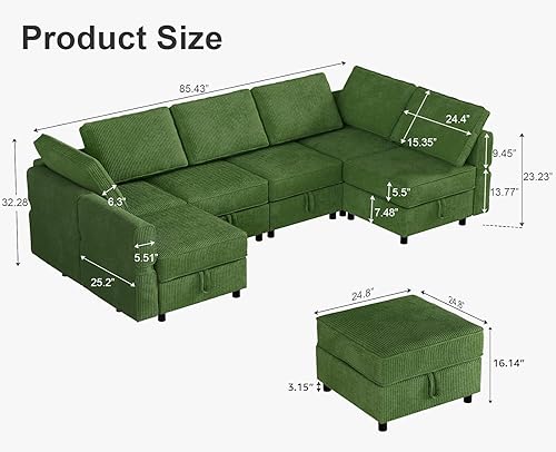 Miniatura 2 de Sofá modular de gran tamaño con almacenamiento, sofás modernos y cómodos, respaldo ajustable con otomano movible de 6 plazas en forma de L para sala