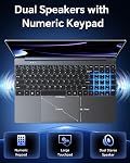 15.6 1 cm AI Ordinateur portable avec bureau 365 6GB RAM 128GB SSD(Gris) 180° pliable, 7000mAh Batterie, pleine caractéristique type-C Ordinateur Portable Celeron Quad-core Win 11 Bureau d'ordinateur portable 365