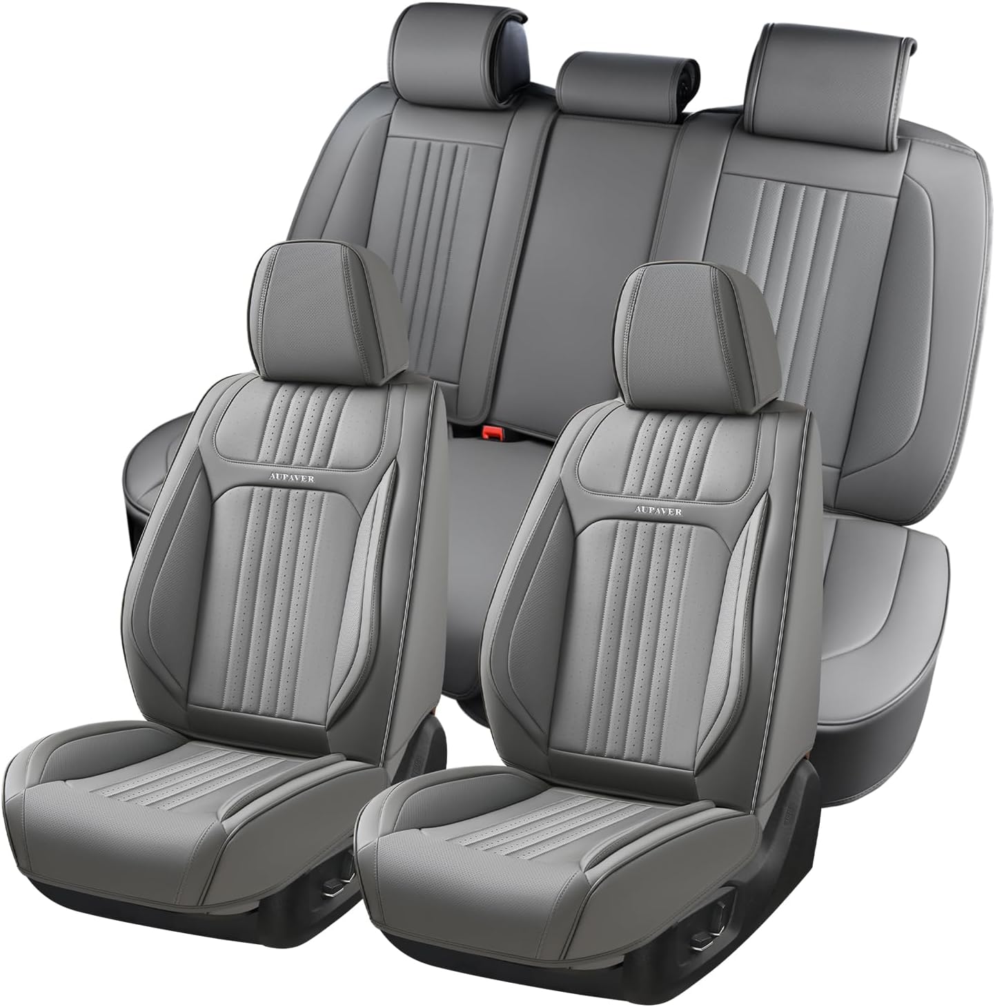 Seat Covers, Waterproof Car Seat Cover for Cars 5 Seats, Universal Leather Seat Covers, Front & Rear Automotive Seat Covers Car Seat Cushion, Leatherette Seat Protector for Most Cars, Gray