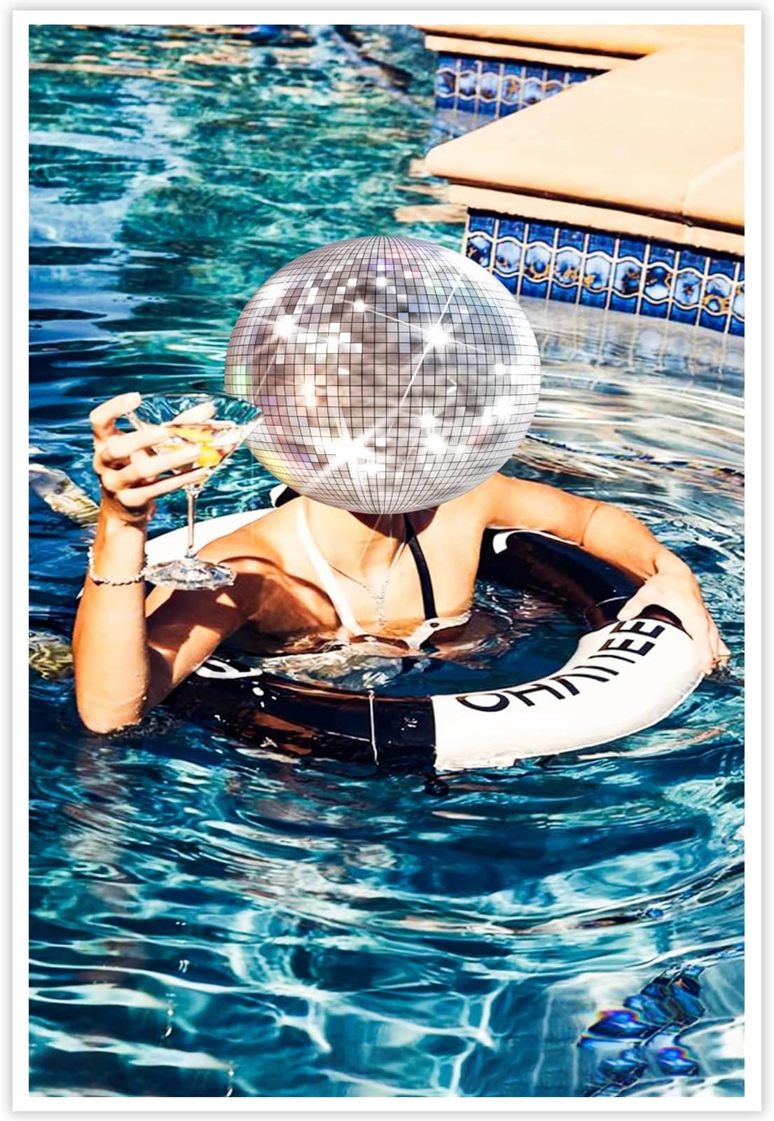 Disco Ball Decor Funky Preppy Posters Blue Cocktail Wall Art Room Aesthetic Boys GirlsTeen Wall Decor, For Bedroom Dormitory Bathroom Dining Room Bar Cart Decor (Disco12x16in Unframed)