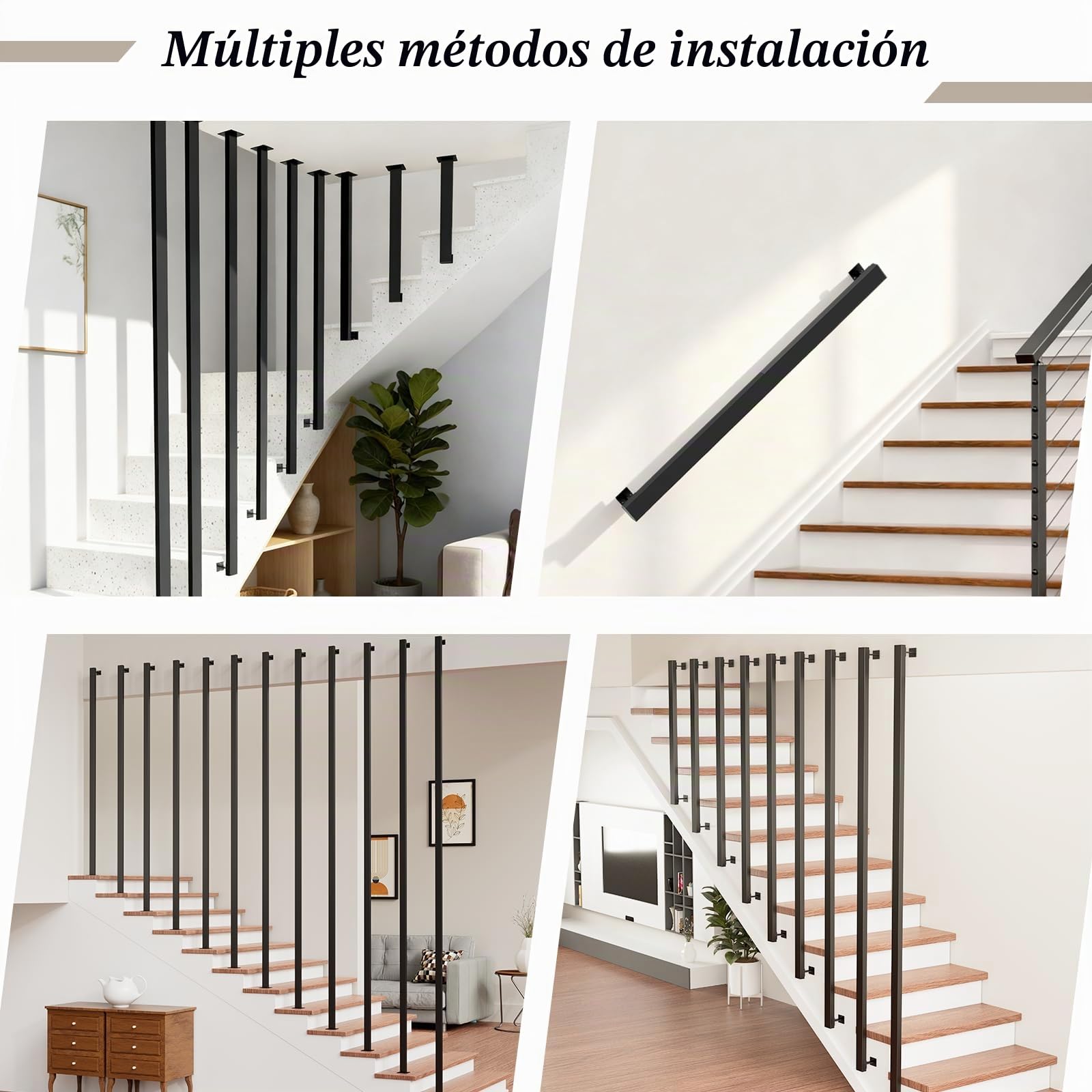 Escalera de barandilla, barandilla de escalera interior, pasamanos negro, barandilla de escalera, se puede empalmar barandilla de escaleras, barandilla para pasillos (L, L-140CM)