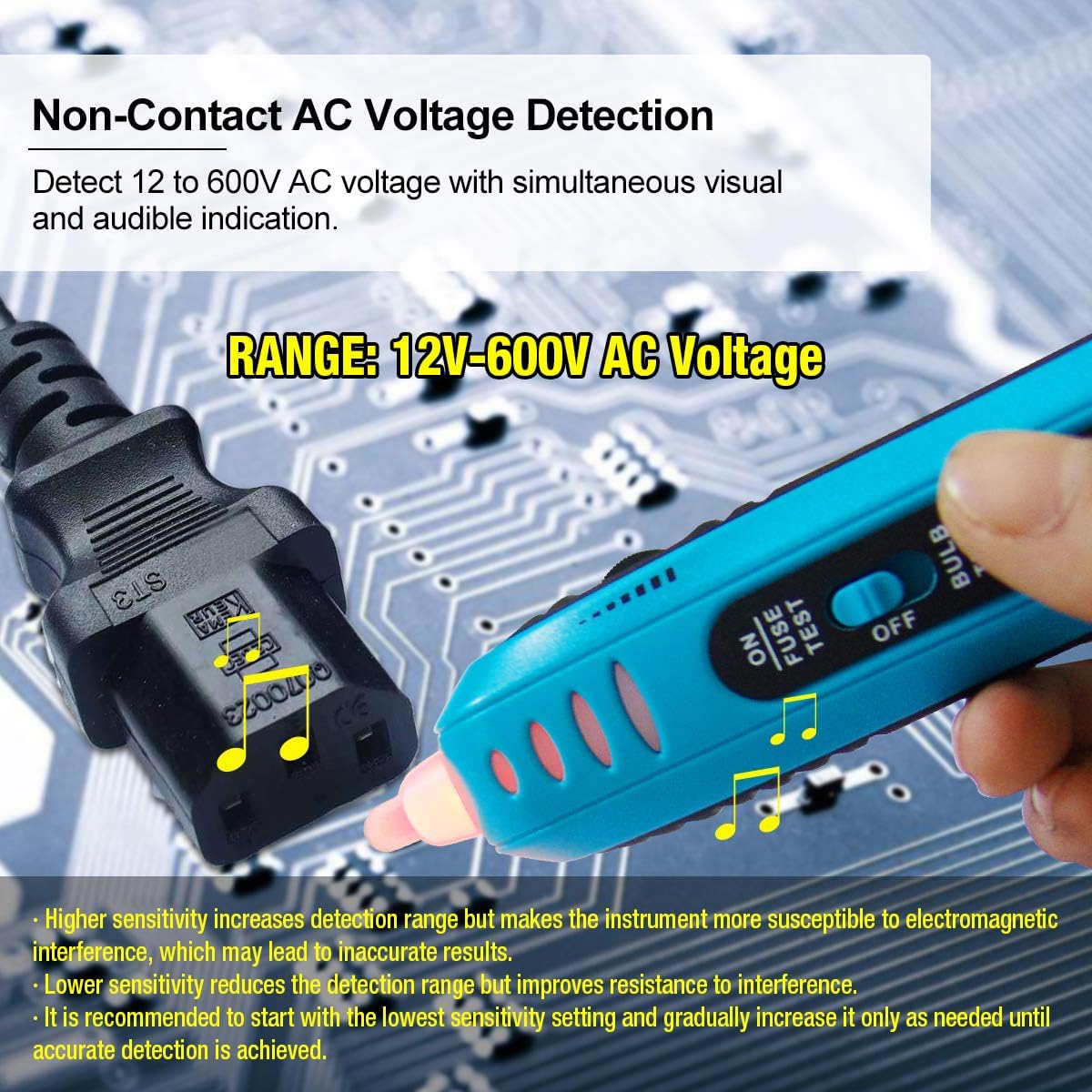 ALLOSUN Christmas Light Tester Bulb&Fuse Checker Gun 12-600 V AC Repair Non Contact AC Voltage Tester Light Bulb Removal Tool Fuse Bulb Tester