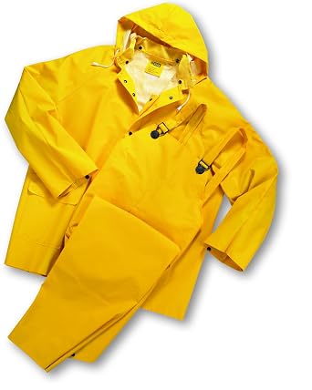 West Chester 4035 Polyester Rain suit [Yellow] X-Large, 0.35 mm PVC Coating, 3 Pcs Suit with Jacket, Removable Hood, Overall