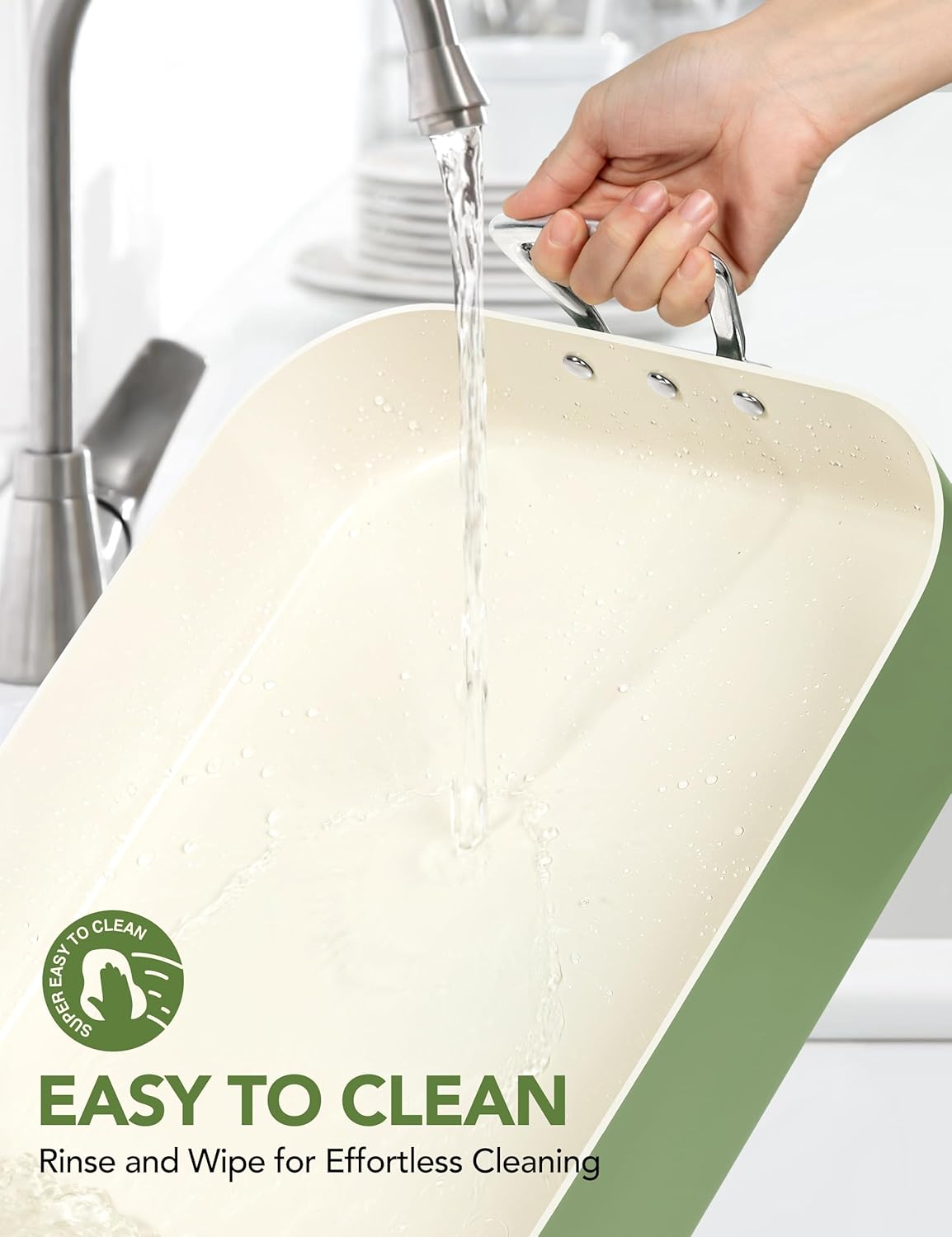 MICHELANGELO Nonstick Ceramic Roasting Pan with Rack, Turkey Roasting Pan with Ceramic Coating, Turkey Roaster Pan with Stainless Steel Rack, 15 Inch x 13 Inch - Green - Image 6