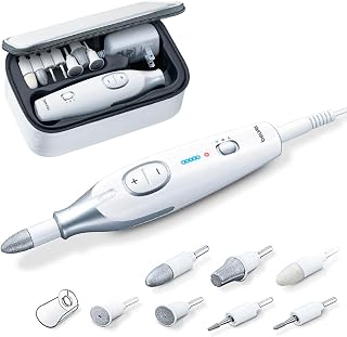 Beurer MP42 Nail Drill Kit: 7 Sapphire Bits, LED Light, Dual Rotation, 5 Speeds - Professional Manicure Pedicure Set with Case