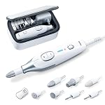 Beurer MP 42 German EngineeringI Manicure Pedicure Kit for women I German Engineering I Electric Nail File with 7 Sapphire & Felt Attachments I For filing, shaping, buffing, callus removal, and polishing I Used for special nail care needs I LED Precision Light I Adjustable Speed (2500-4600 RPM) I Dust Protection Cap & Storage Bag I 3-Year Warranty I White in color