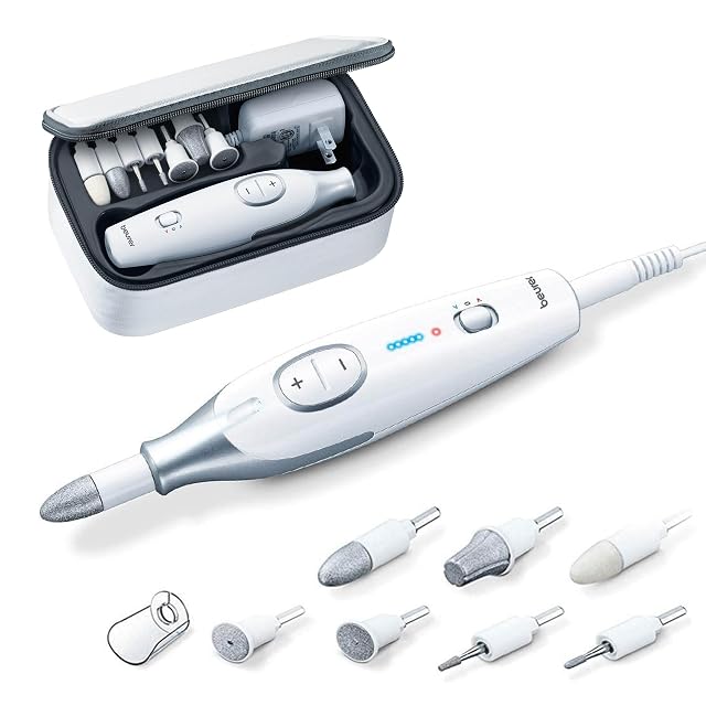 Beurer MP42 Nail Drill 7-in-1 Nail Kit with Strong Sapphire Nail Drill Bits Electric Nail File and Nail