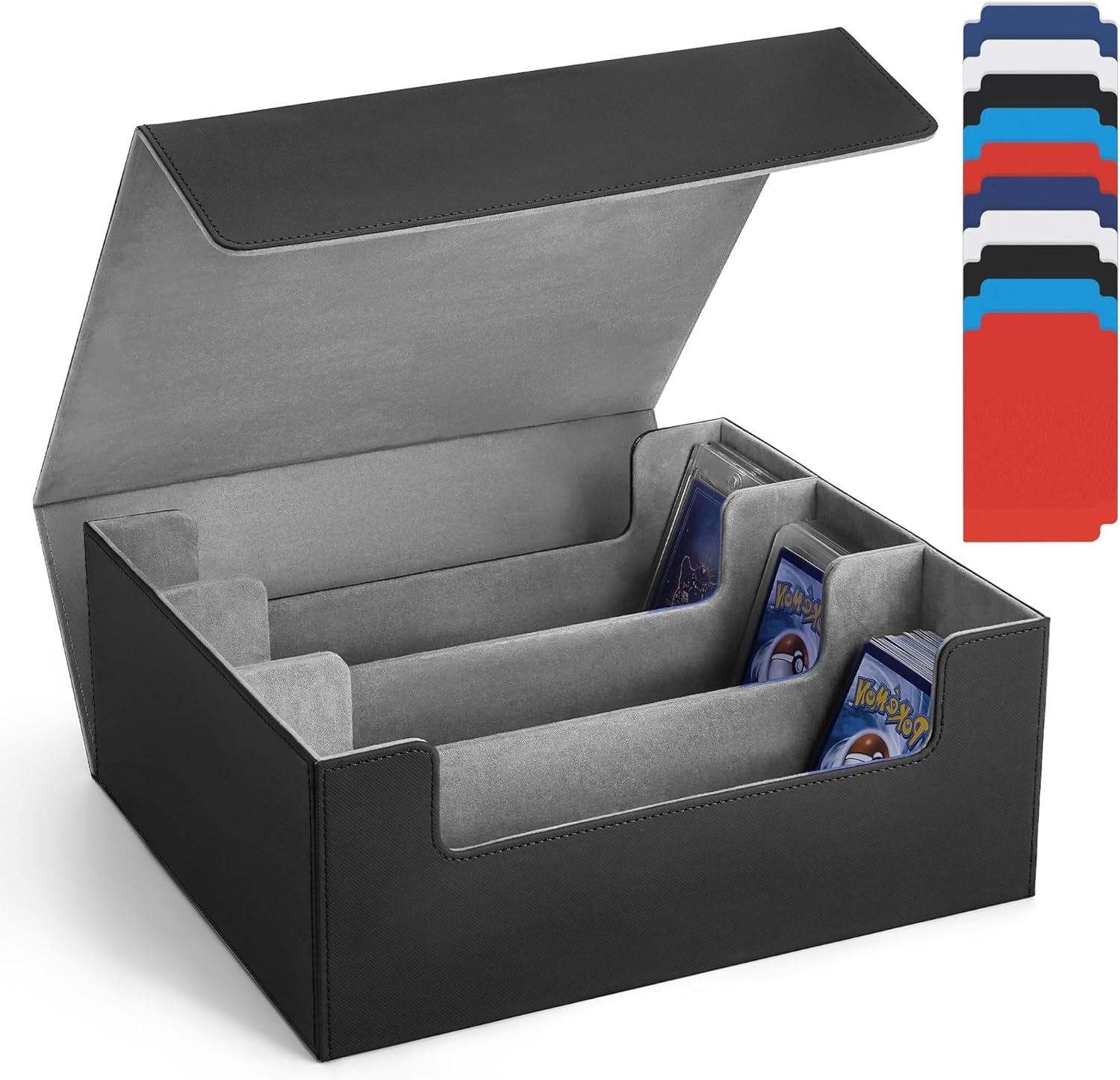 ProCase [3列] デッキケース トレカケース マグネット 収納ボックス カードケース カードホルダー 大容量 調節可能な仕切り 磁気開閉 一重スリーブのカード最大1900枚収納可能 - ブラックグレー