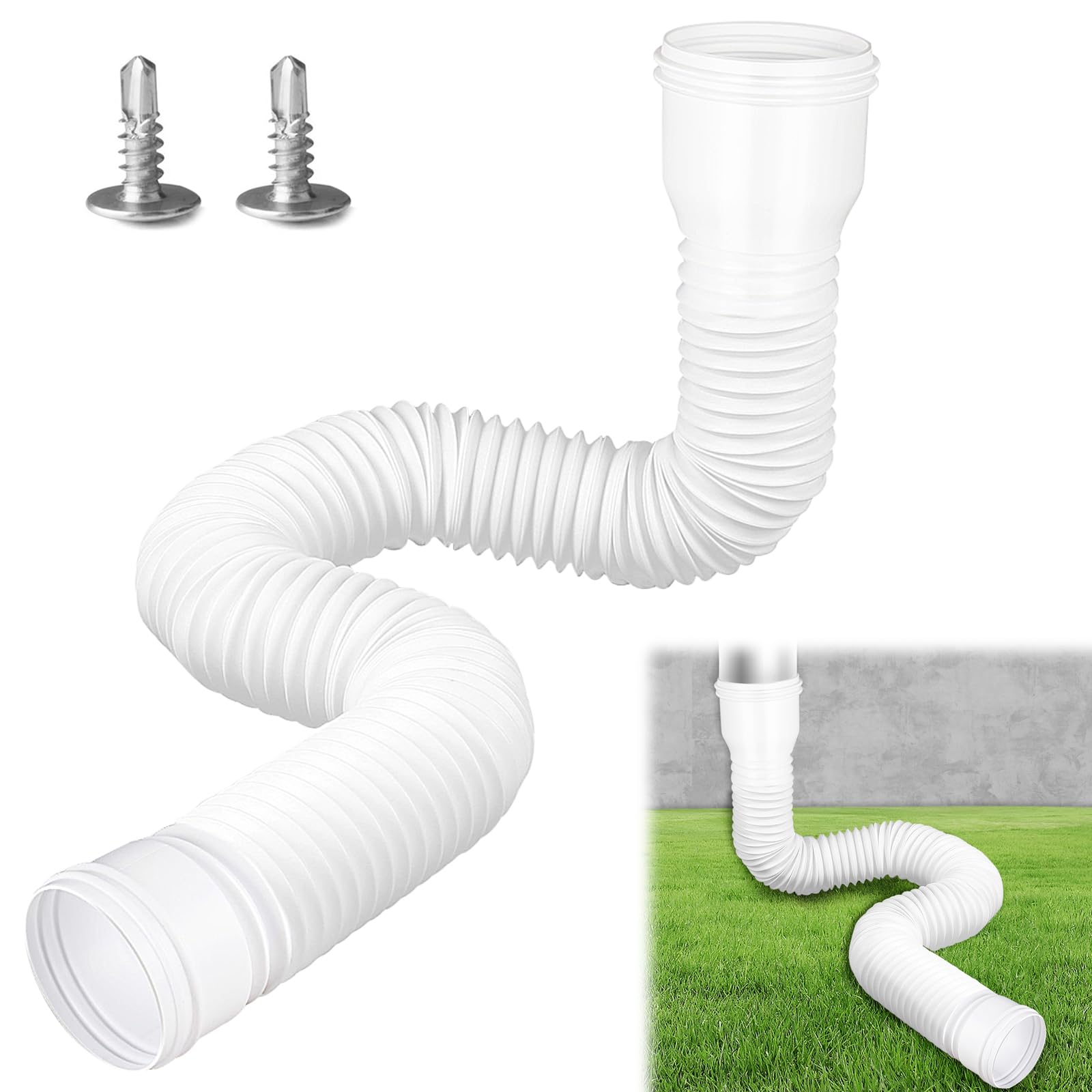 1 pieza de extensión flexible para canalones y bajantes, 80/100 mm extensible para canalon de 47 a 150 cm, extensión canalones pvc para lluvia tejado, blanco