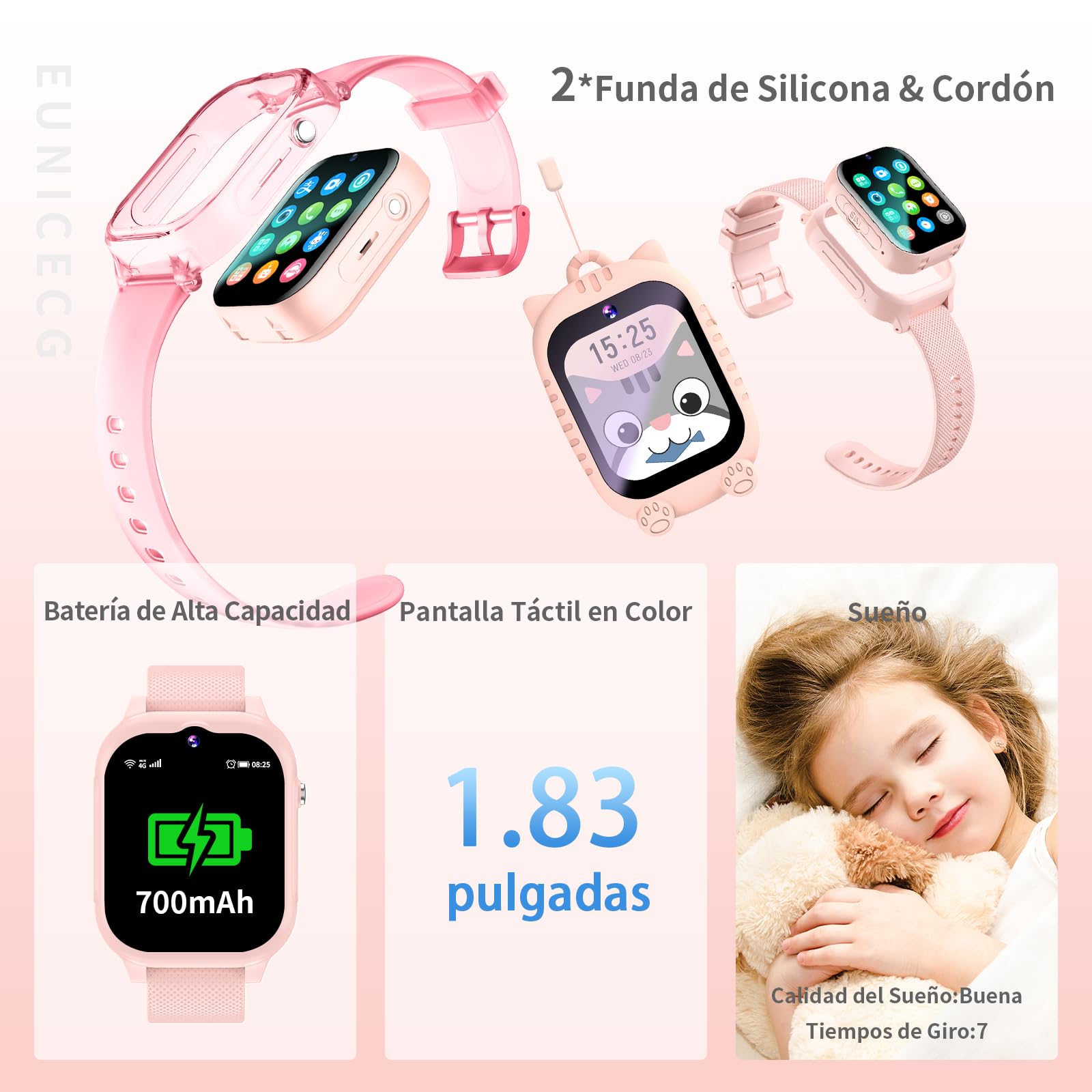 4G Reloj Inteligente Niño Niños Niñas Localizador GPS Llamadas | SOS Videollamadas Podometro Despertador Calculadora Resistente Al Agua Digital Cumpleaños Regalos