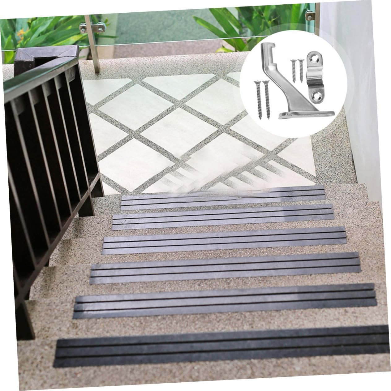 ARTIBETTER 2sets Outdoor Stair Railing Bracket Hand Rail Brackets for Stairs Screw Washers