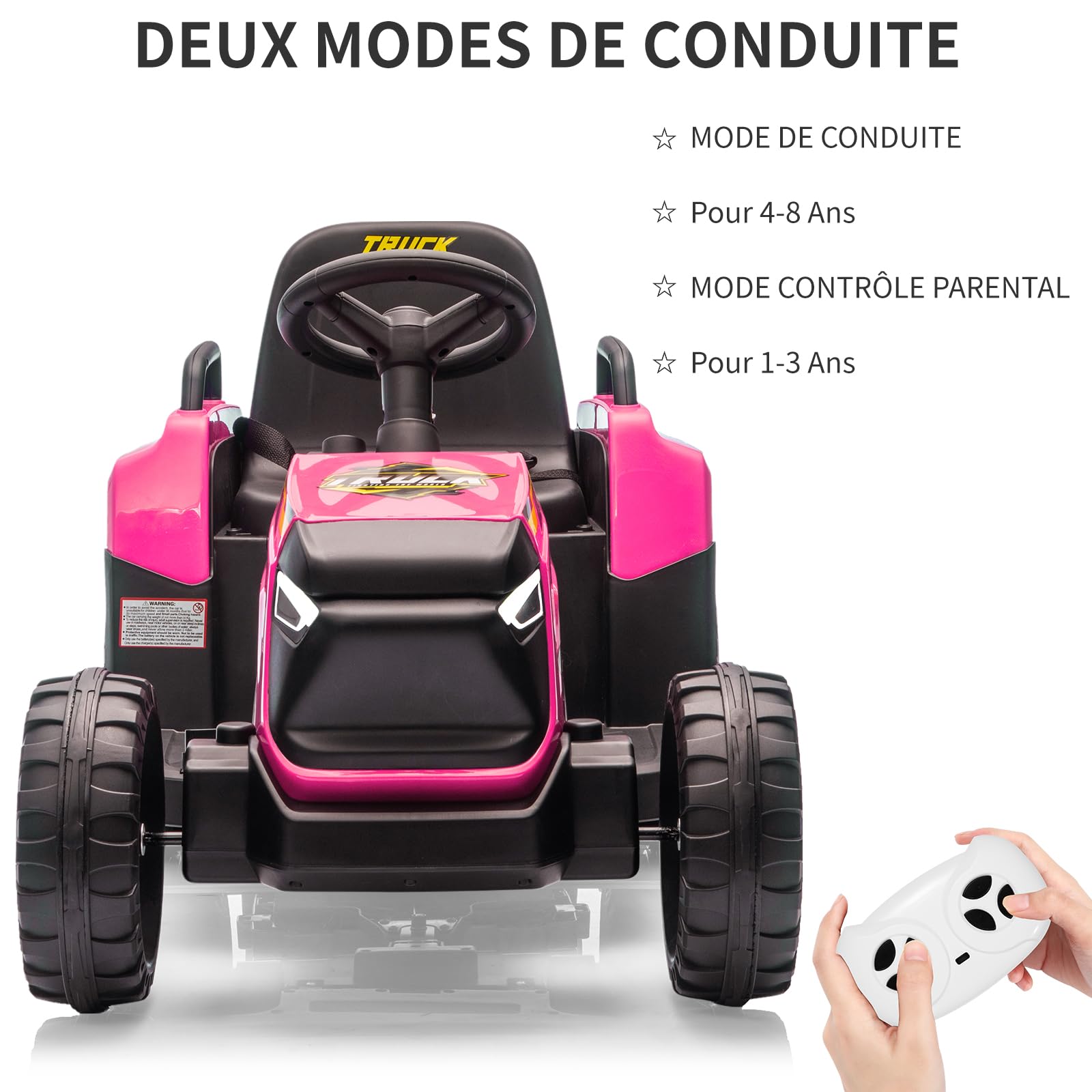 Tracteur électrique Enfant 12V avec remorque Amovible - 6 Roues, Double Moteur, LED, Musique, klaxon, télécommande 2.4G, 3 Vitesses, Batterie Rechargeable - Jouet Voiture sécurisé pour