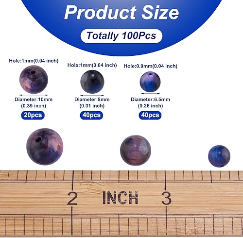 Miniatura 6 de KISSITTY 100 unidades de cuentas naturales de ojo de tigre de galaxia de 0.256 in/0.315 in/0.394 in de piedras preciosas sueltas para hacer joyas de