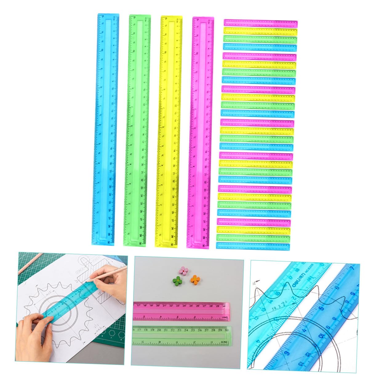 64 Pezzi Righelli Plastica Trasparenti Colorati Righelli Estetici Multiuso per Disegno Tecnico Scuola Architettura e Ufficio