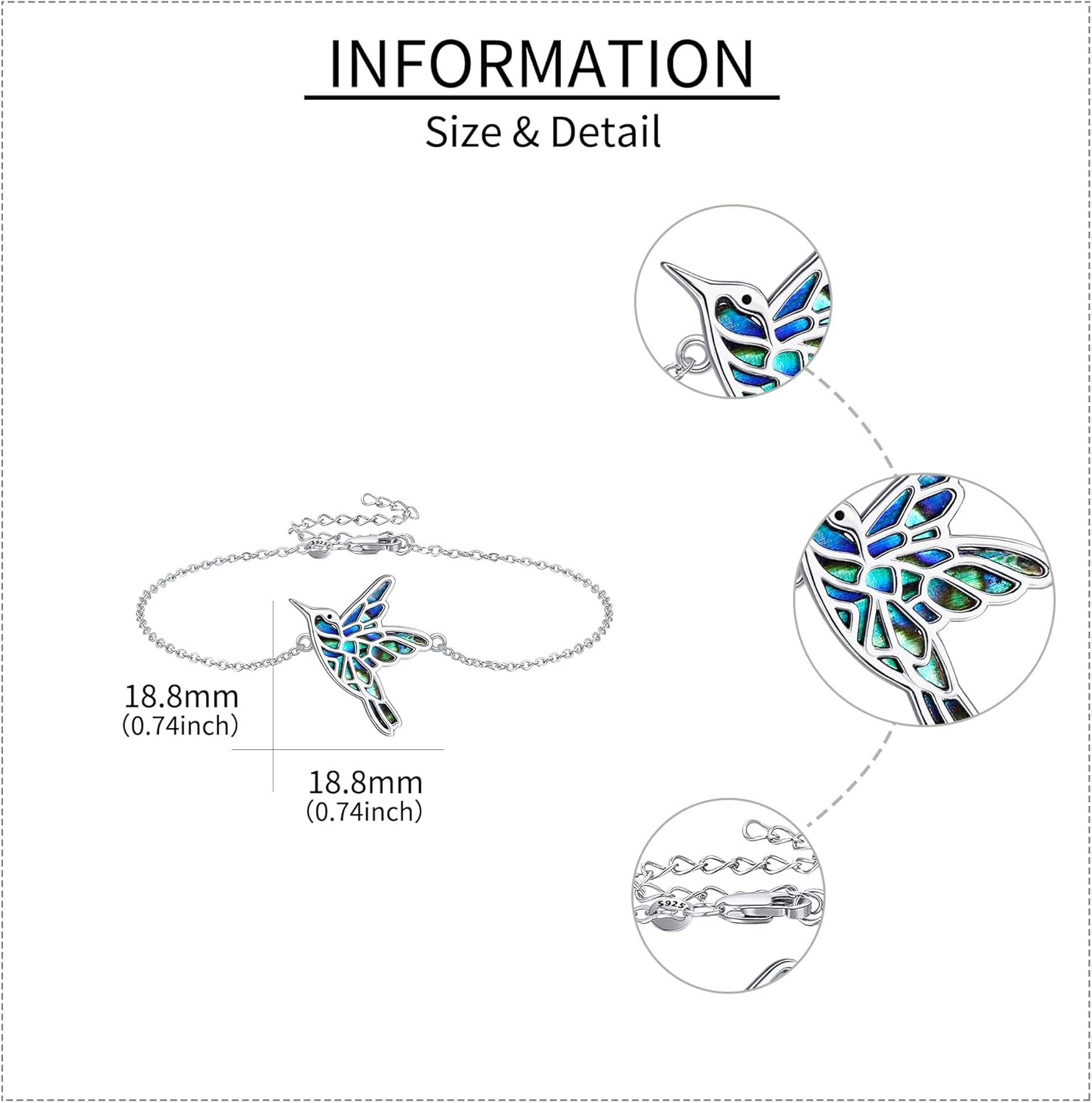 Hummingbird Bracelet 925 Sterling Silver Abalone Hummingbird Jewelry Gifts for Women - Image 4