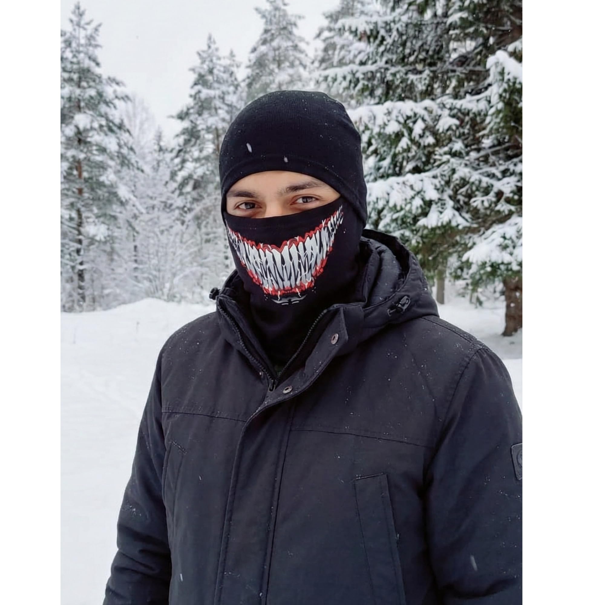 Unisex Çok Desenli Balaklava Yüz Maskesi - Motosiklet, Kayak, Kış Sporları için Nefes Alabilir Esnek Kumaş Kar Maskesi - Palyaço, Joker, İskelet, Sakallı Puro Grafik Seçenekleri (Venom Gülüş)