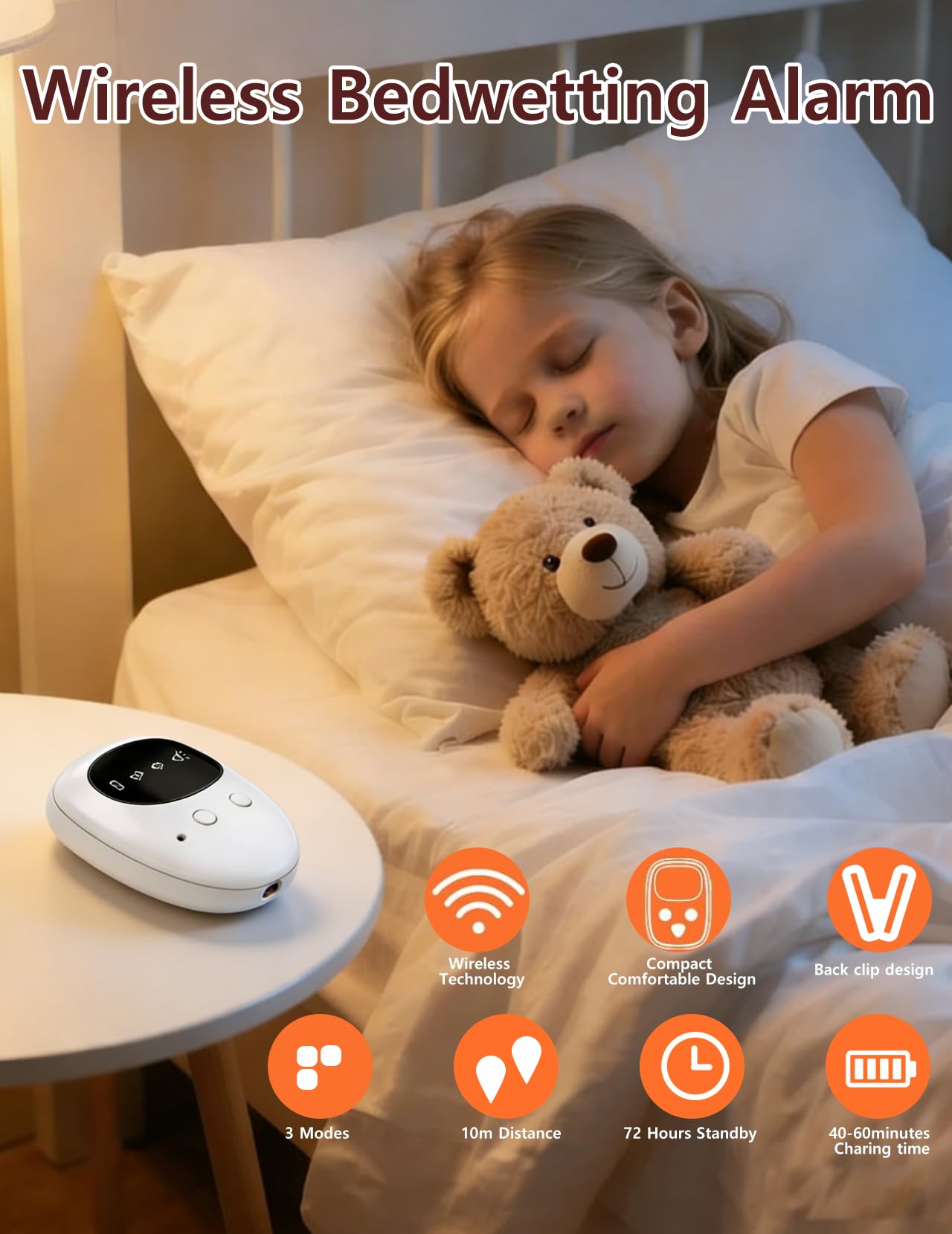 Allarme per Enuresi Notturna Wireless per Ragazzi e Ragazze, Ricaricabile USB-C, 3 Modalità, Design Compatto per l’Addestramento al Vasino Notturno