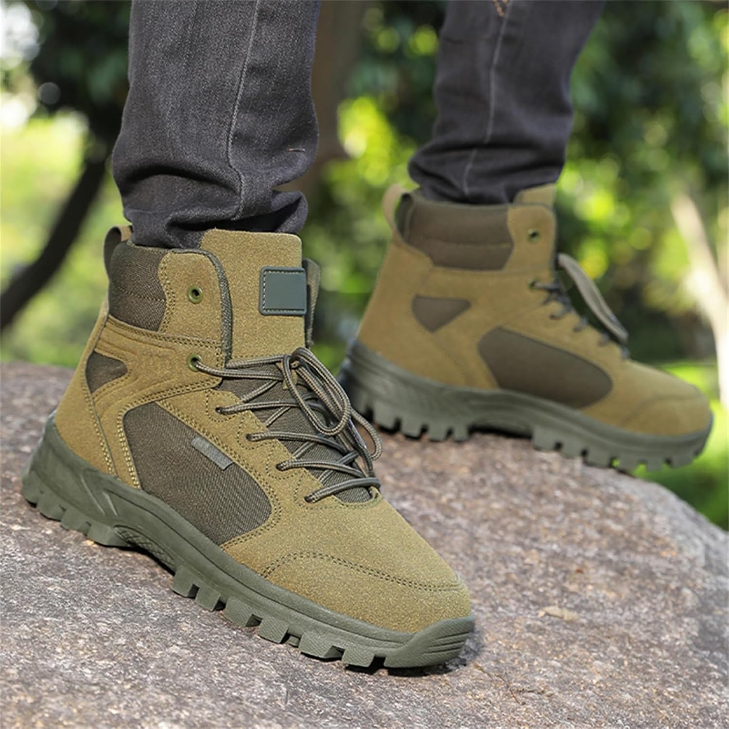 Men's Suede Mesh Lace Up Mid Ankle Military Tactical Boots Breathable Lightweight Round Toe Comfortable Outdoor Boots For Hiking Trails Camping Trekking Backpacking Travel