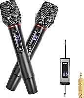 Vista 1 de Sistema de micrófono inalámbrico UHF dual, 2 paquetes - Micrófonos de metal con receptor recargable, audio sin interferencias de 15 canales, Plug &