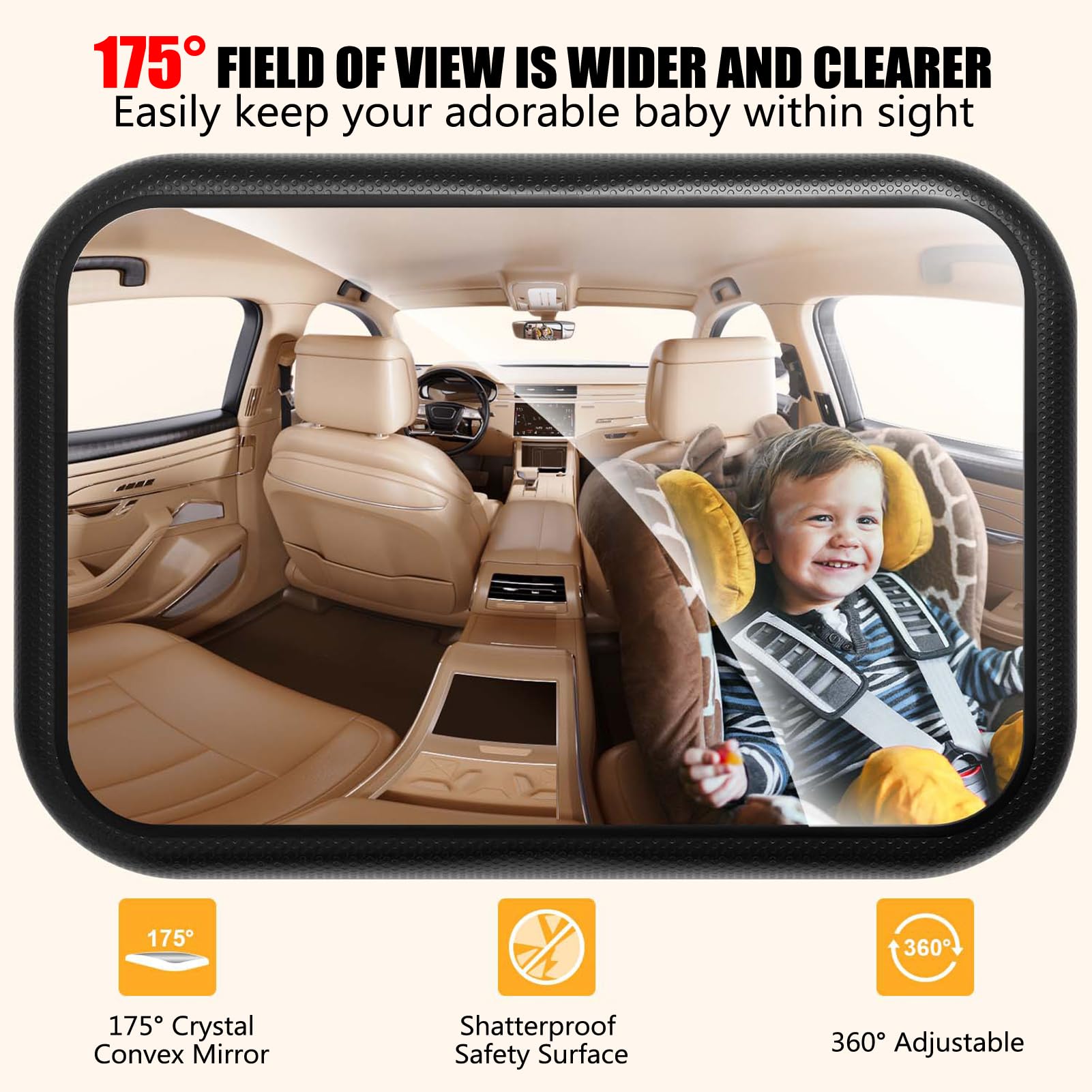 auvstar Espejo Retrovisor de Seguridad Coche Bebé, Observación para Asiento Trasero, Instalación Sencilla, Esenciales para Padres Primerizos