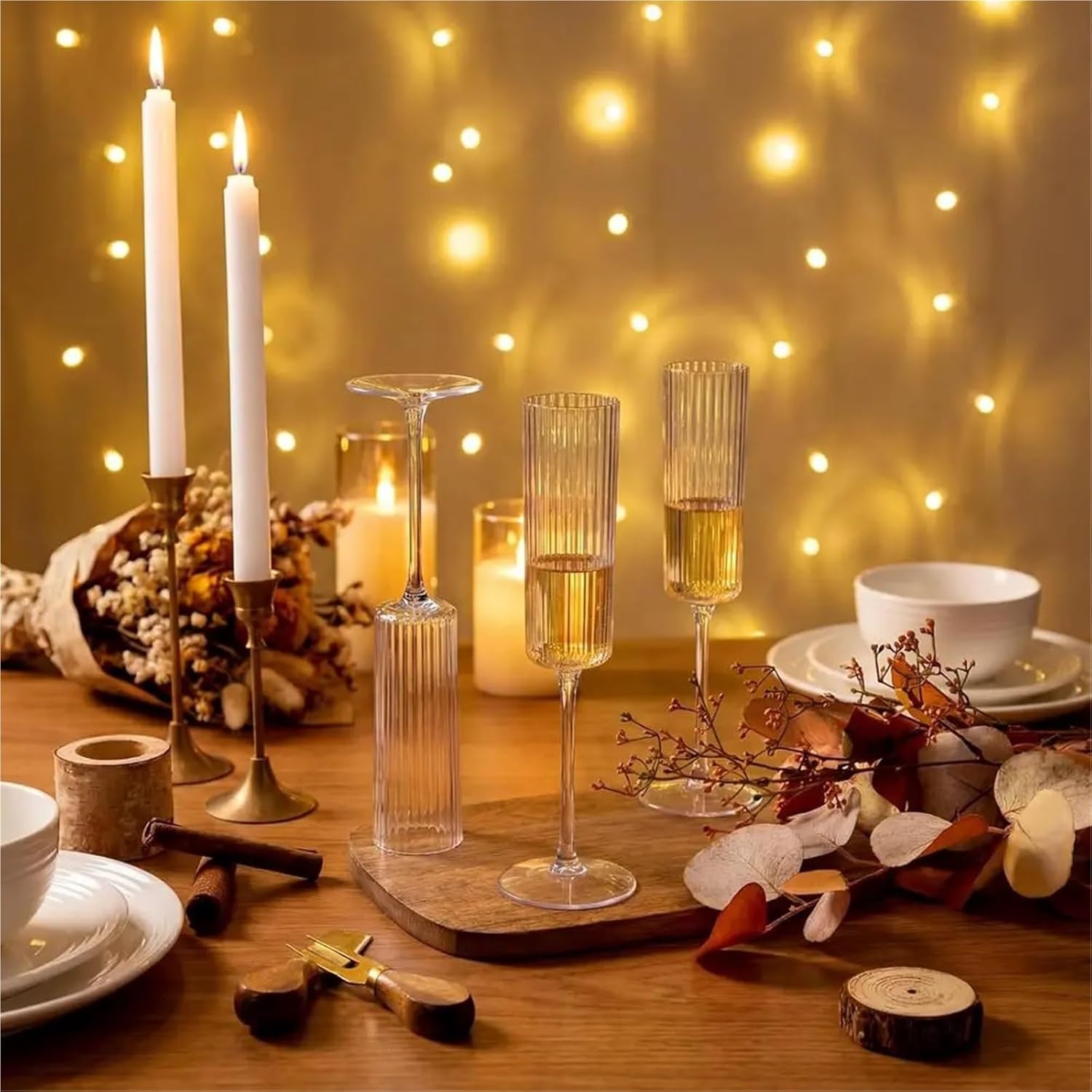 Plastic Champagne Flutes Disposable 36 Pack 6oz Clear Ribbed Disposable Champagne Flutes with Long Stem for Parties