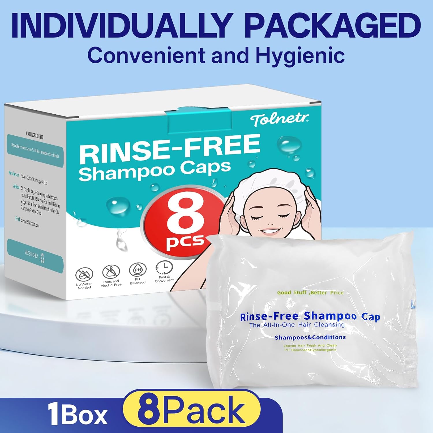 Shampoo Caps No Water Rinse Microwavable | Waterless Rinse Free Shampoo Cap Hair Washing for Bedridden Patients, Elderly Care, Camping | PH Balanced, Portable, Easy to Use - 8 Pack - Image 9