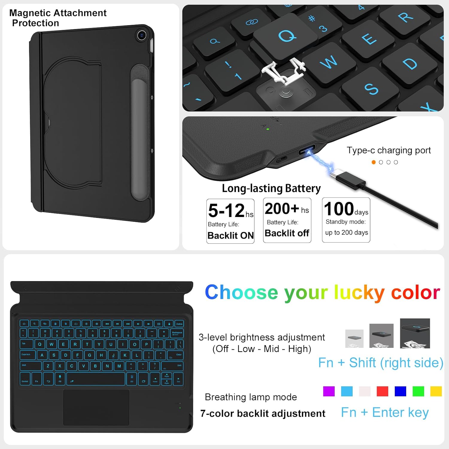 Magnetic Keyboard Case for Google Pixel Tablet 11″ (2023) – Detachable Backlit Rechargeable Keyboard with Precision Touchpad, Palm Rejection & Stylus Pen Holder – Dock Compatible