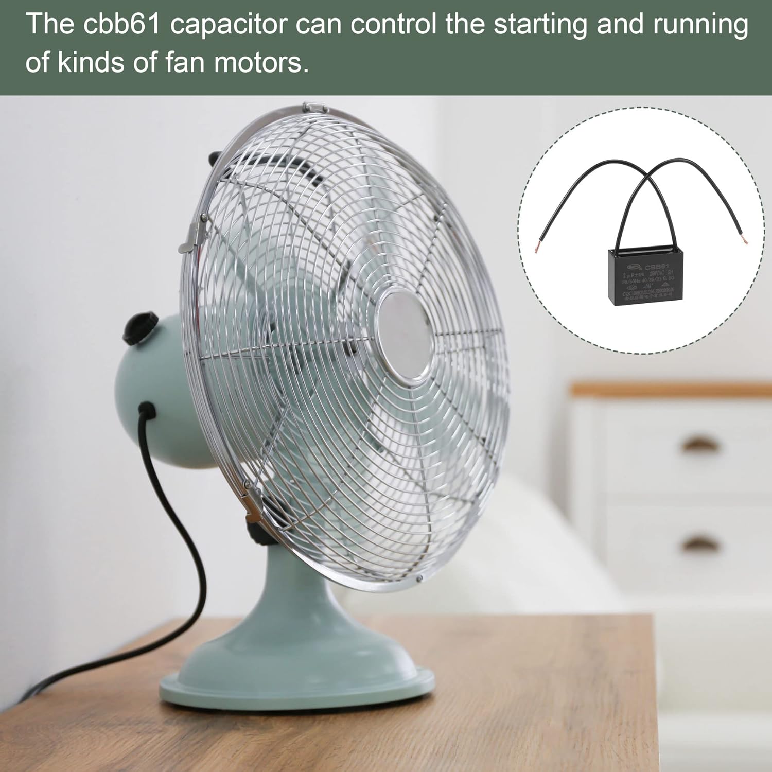 YOKIVE 2Pcs Ceiling Fan Capacitor CBB61, Metallized Polypropylene Film Capacitor Great for Fans Pumps Motors Running (2uF 250V AC 2 Wires 50/60Hz)